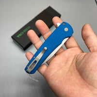 Pro-Tech 5201 Malibu Manual Flipper Knife 3.30" CPM-20CV Stonewashed Reverse Tanto Blade, Blue Aluminum Handles