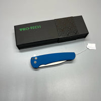 Pro-Tech 5201 Malibu Manual Flipper Knife 3.30" CPM-20CV Stonewashed Reverse Tanto Blade, Blue Aluminum Handles
