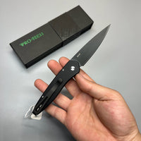 Pro-Tech 3452 Newport Tuxedo AUTO Folding Knife 3" S35VN Black DLC Plain Blade, Black Aluminum Handles with Ivory Micarta Inlay