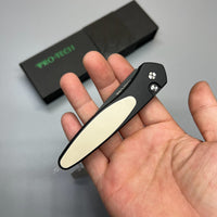 Pro-Tech 3452 Newport Tuxedo AUTO Folding Knife 3" S35VN Black DLC Plain Blade, Black Aluminum Handles with Ivory Micarta Inlay