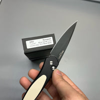 Pro-Tech 3452 Newport Tuxedo AUTO Folding Knife 3" S35VN Black DLC Plain Blade, Black Aluminum Handles with Ivory Micarta Inlay