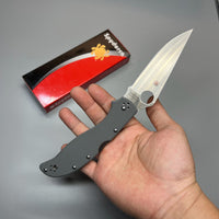 Spyderco Stretch 2XL Folding Knife 3.99" CPM-CruWear Satin Plain Blade, Gray G10 Handles - C258GPGYCW