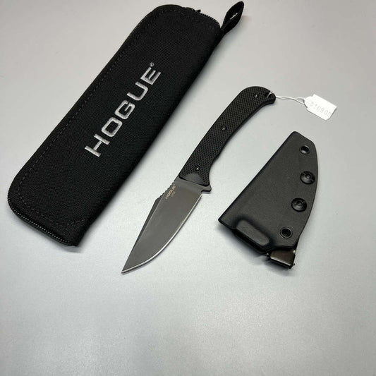 Hogue Extrak Fixed Blade Knife 3.3" CPM-M4 Black Cerakote Clip Point, Black G10 Handles, Kydex Sheath - 35869
