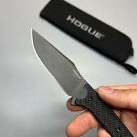 Hogue Extrak Fixed Blade Knife 3.3" CPM-M4 Black Cerakote Clip Point, Black G10 Handles, Kydex Sheath - 35869