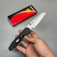 Spyderco Kevin Smock Folding Knife 3.45" S30V Satin Plain Blade, Carbon Fiber/G10 Laminate Handles - C240CFP