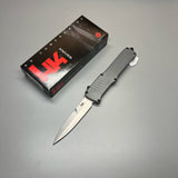 HK Knives by Hogue Hadron OTF AUTO Knife 3.375" 154CM Stonewashed Spear Point Point Blade, Gray Aluminum Handles - 54022