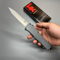 HK Knives by Hogue Hadron OTF AUTO Knife 3.375" 154CM Stonewashed Spear Point Point Blade, Gray Aluminum Handles - 54022