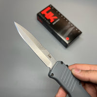 HK Knives by Hogue Hadron OTF AUTO Knife 3.375" 154CM Stonewashed Spear Point Point Blade, Gray Aluminum Handles - 54022