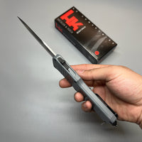 HK Knives by Hogue Hadron OTF AUTO Knife 3.375" 154CM Stonewashed Spear Point Point Blade, Gray Aluminum Handles - 54022