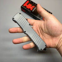 HK Knives by Hogue Hadron OTF AUTO Knife 3.375" 154CM Stonewashed Spear Point Point Blade, Gray Aluminum Handles - 54022