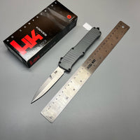HK Knives by Hogue Hadron OTF AUTO Knife 3.375" 154CM Stonewashed Spear Point Point Blade, Gray Aluminum Handles - 54022