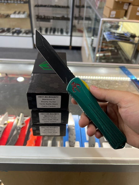 Heretic Knives Manticore X Bounty Hunter OTF Knife 3.75" Battle Black Tanto  H0301-8A-BOUNTY