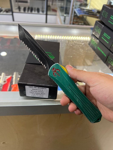 Heretic Knives Manticore X Bounty Hunter OTF Knife 3.75" Battle Black Tanto Serrated H0301-8C-BOUNTY